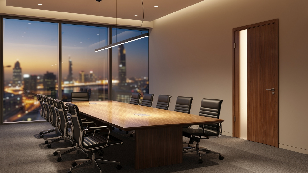 Acoustic wooden door in modern Dubai corporate boardroom