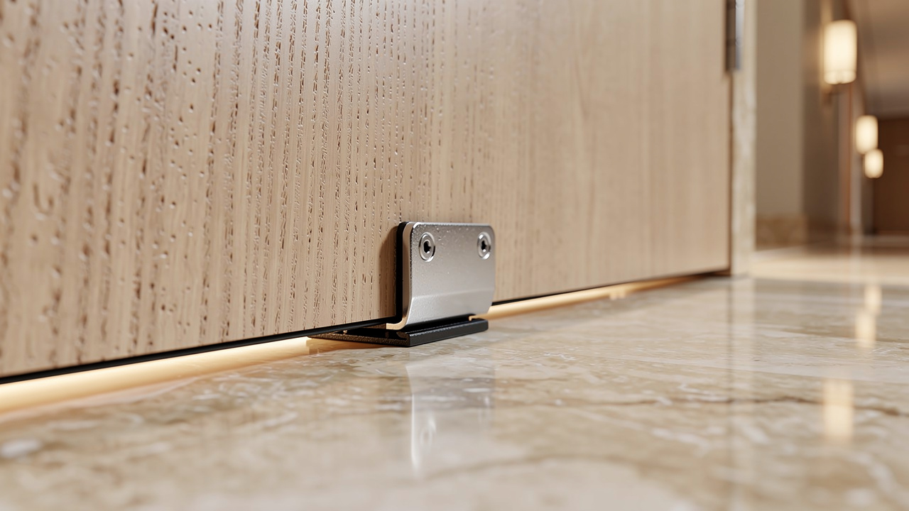 Automatic drop seal on acoustic hotel room door threshold