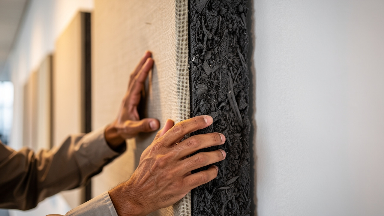 Close-up of acoustic panel being installed on office wall