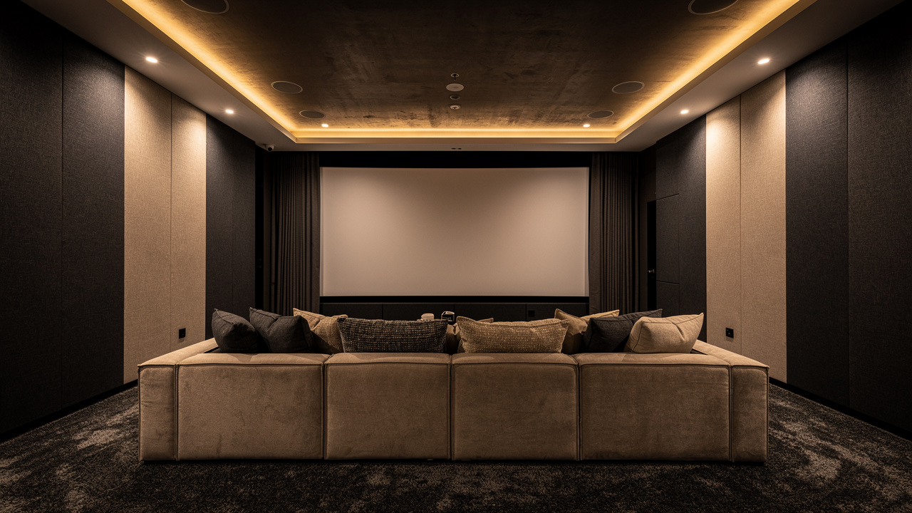 Luxury UAE villa home theater with acoustic wall panels