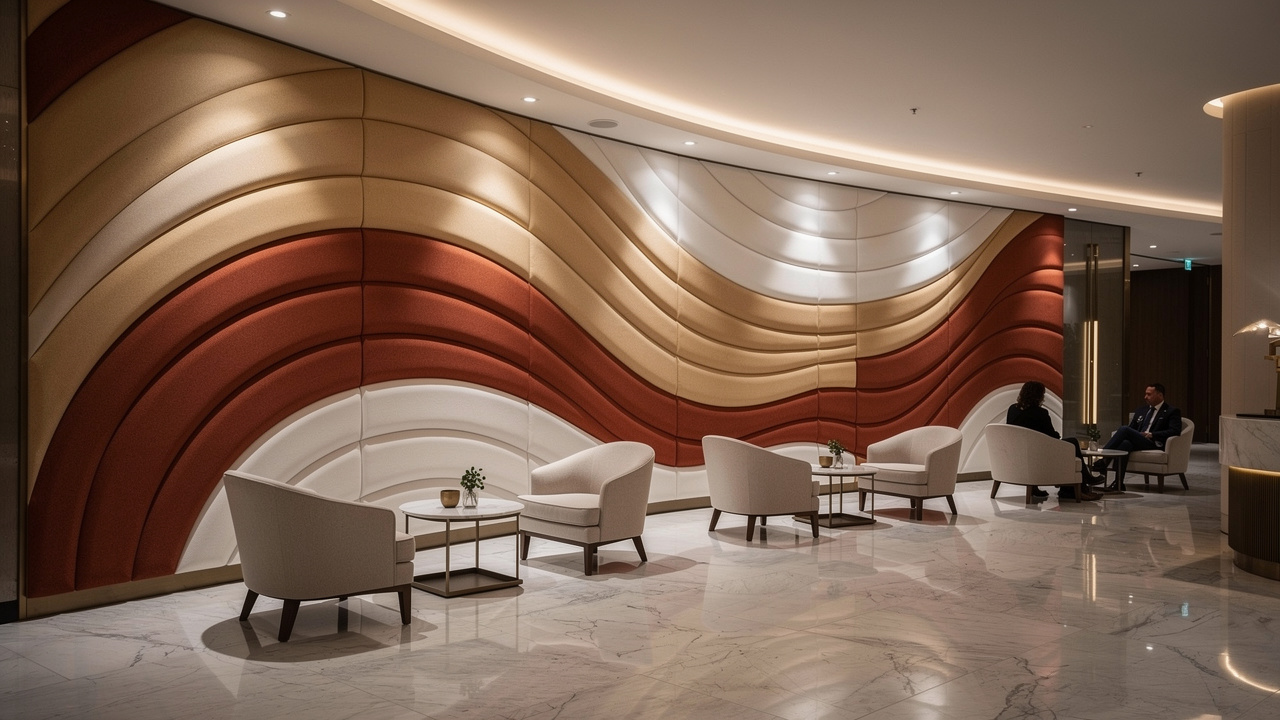 Luxury UAE hotel lobby with decorative PET acoustic wall