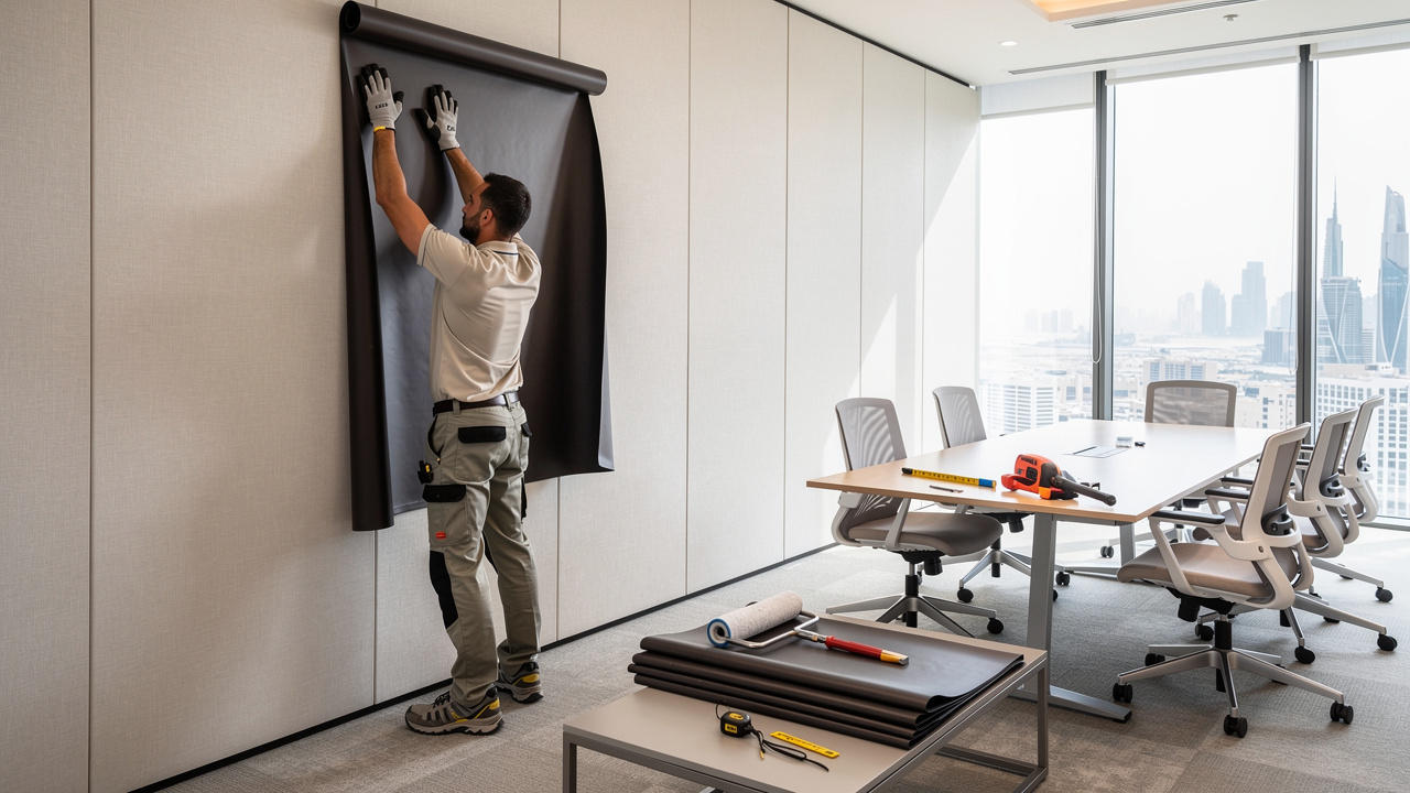 MLV sound barrier installation in Dubai commercial office space