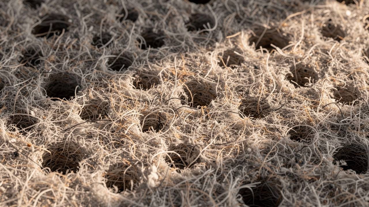 Close-up texture of recycled PET acoustic panel fibers