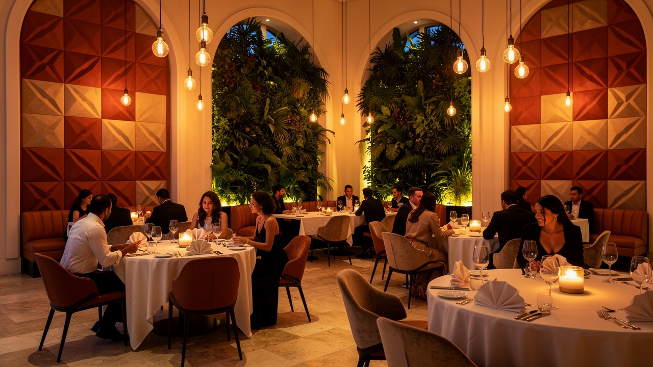Decorative acoustic panels in a luxury Dubai hotel restaurant