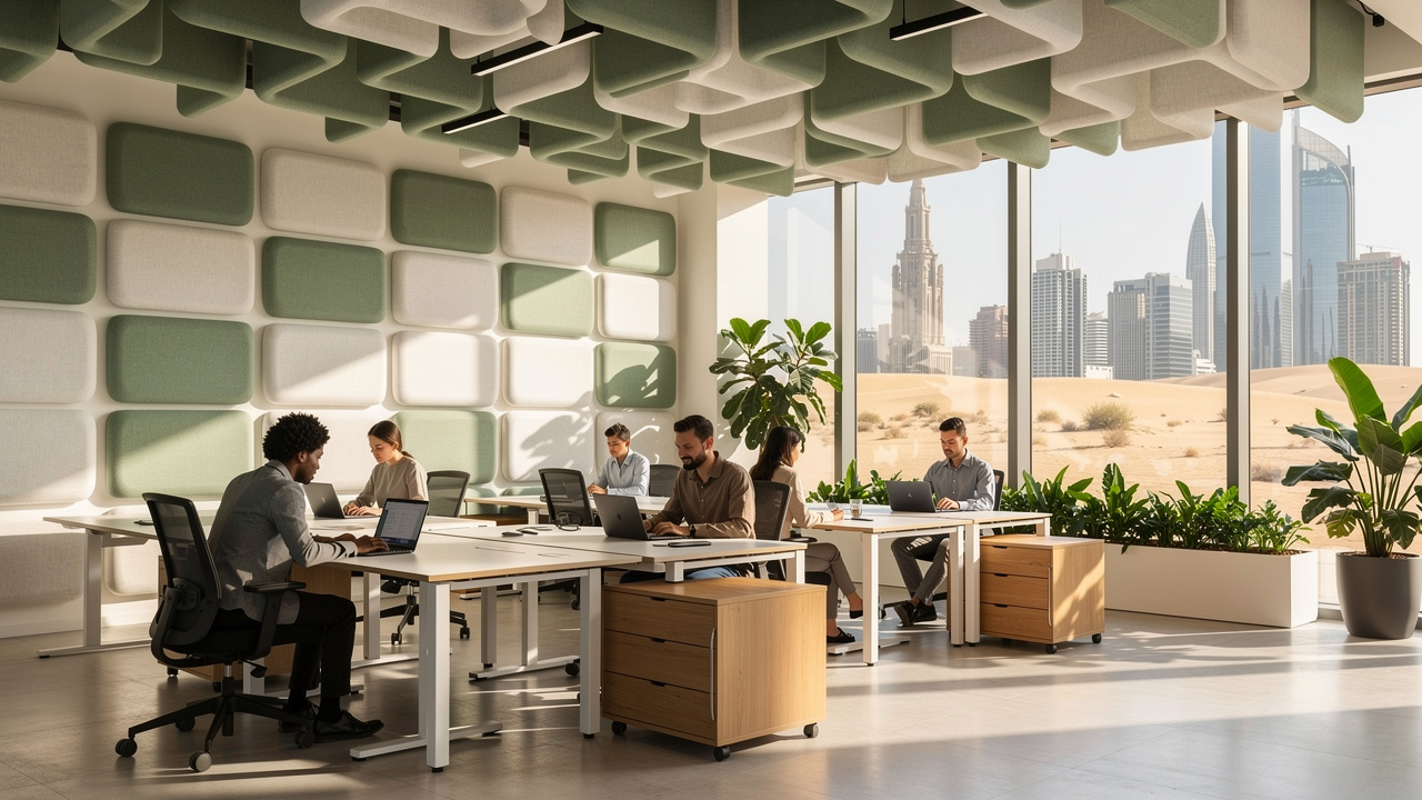 Acoustic panels improving sound quality in Dubai open office