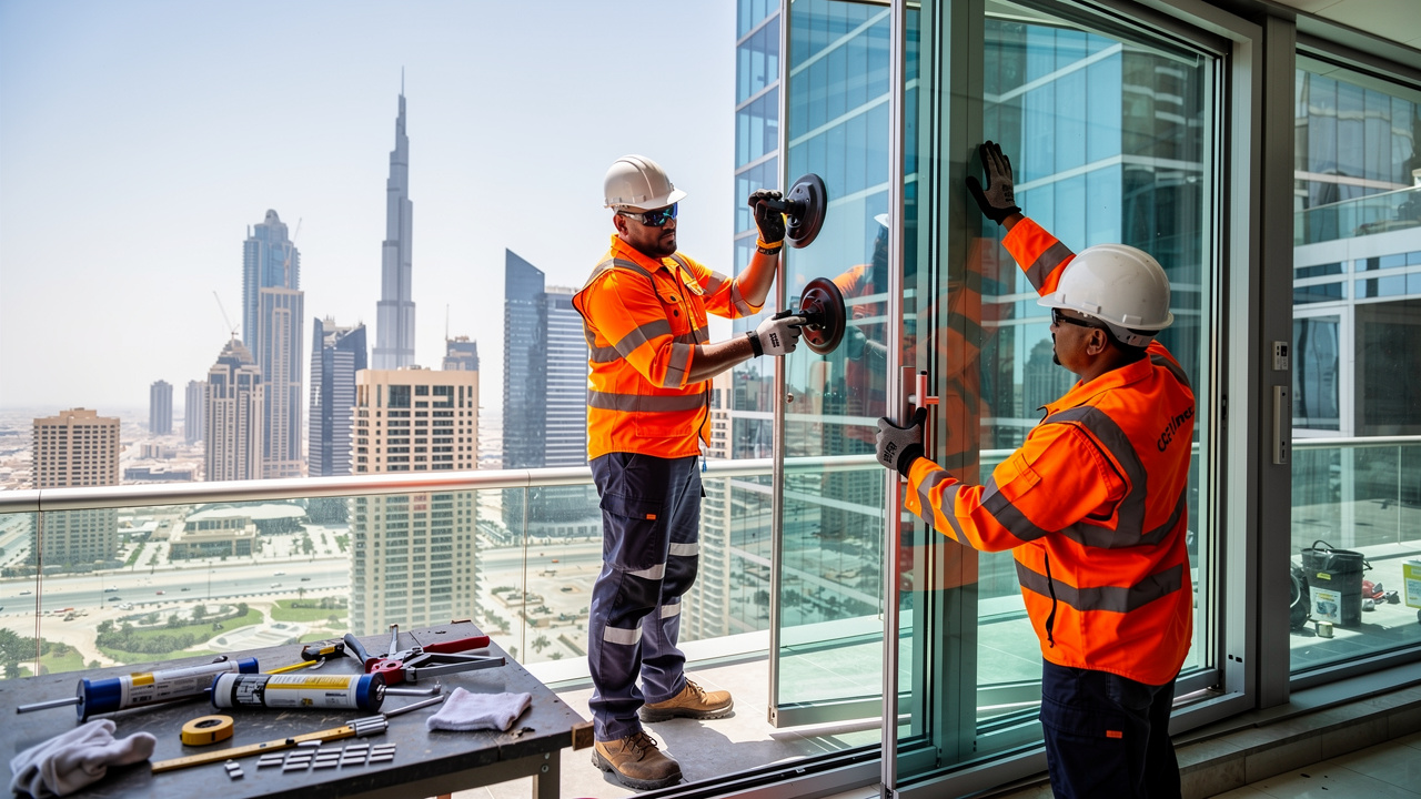 Professional acoustic glass installation on Dubai high-rise building