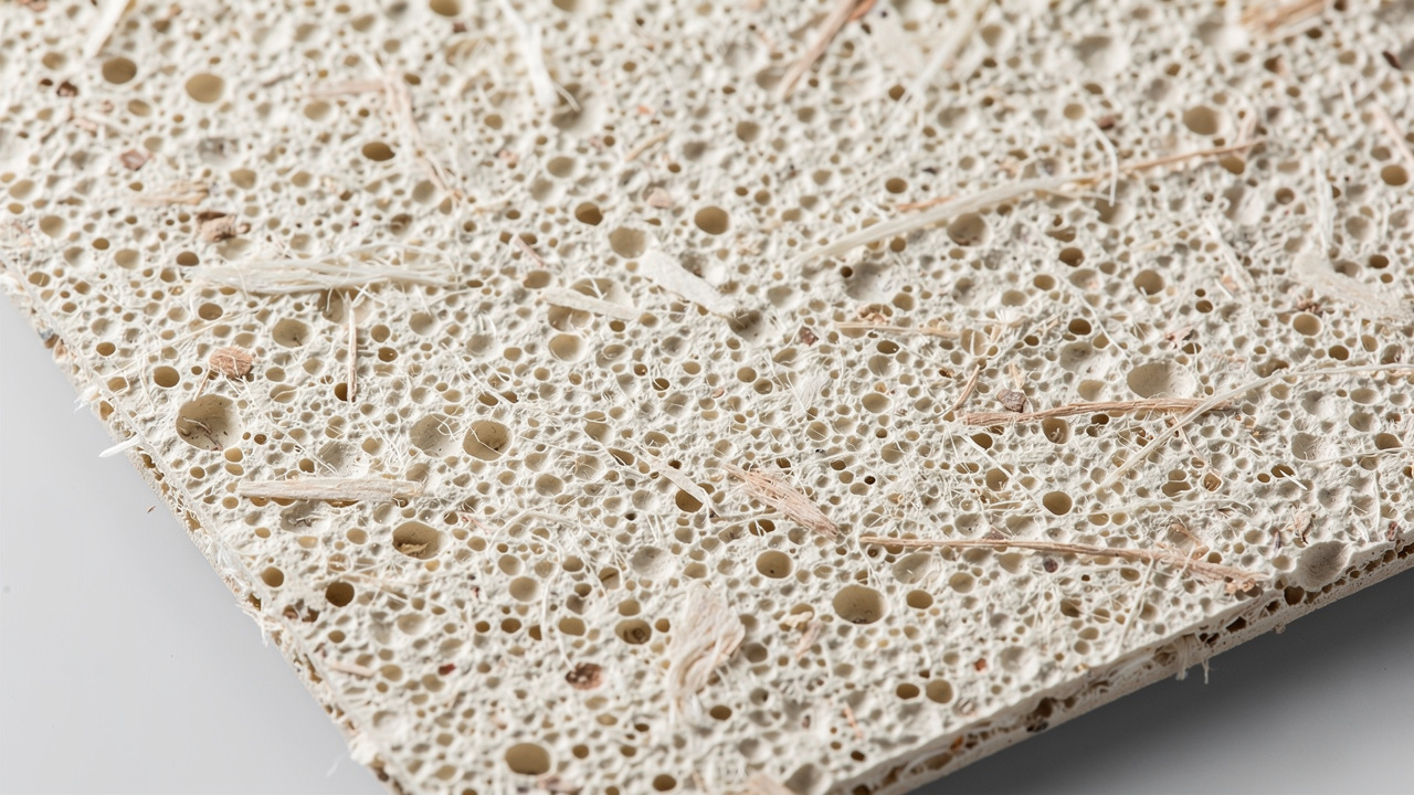 Close-up of porous acoustic ceiling tile surface texture