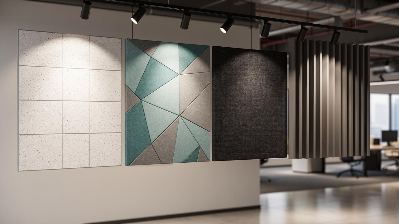 Different acoustic ceiling tile types for UAE offices displayed
