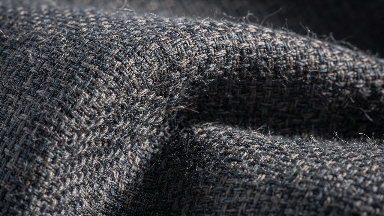 Close-up of breathable acoustic fabric weave texture and fibers