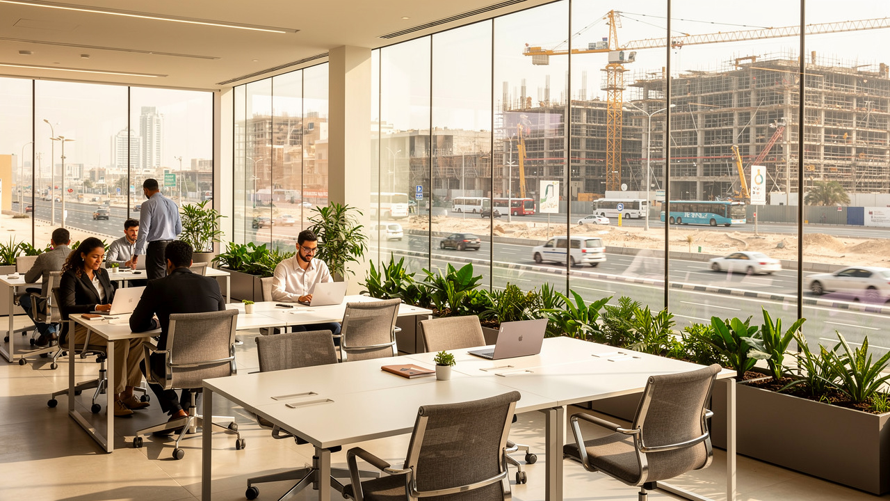 Quiet modern office workspace with acoustic glass windows in Abu Dhabi