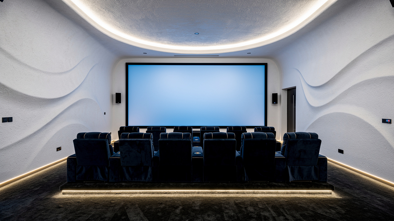 Luxury Dubai villa home cinema with acoustic spray wall treatment