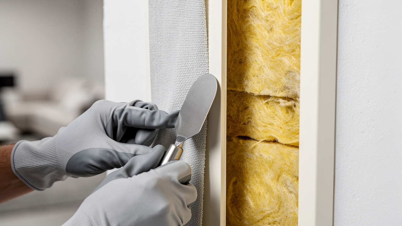 Close-up of PVC track gripping stretch fabric during installation