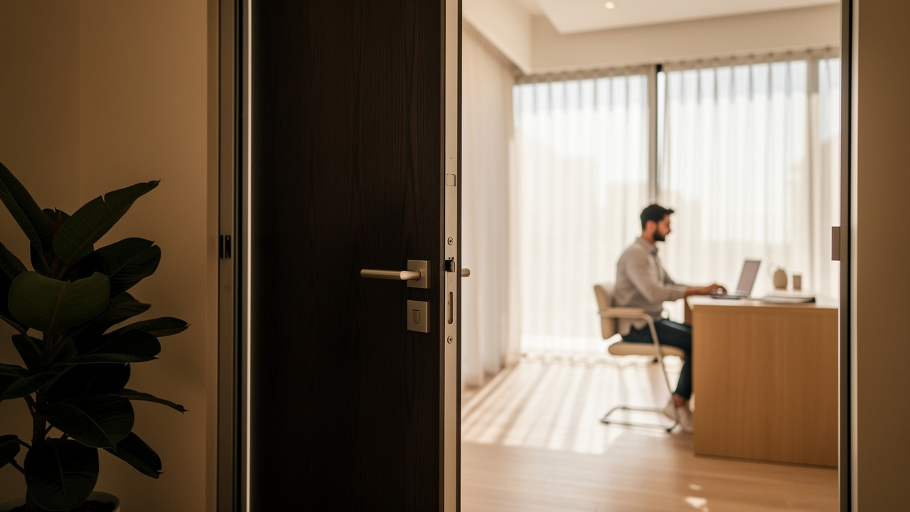 Quiet home office with acoustic door seals in Dubai villa